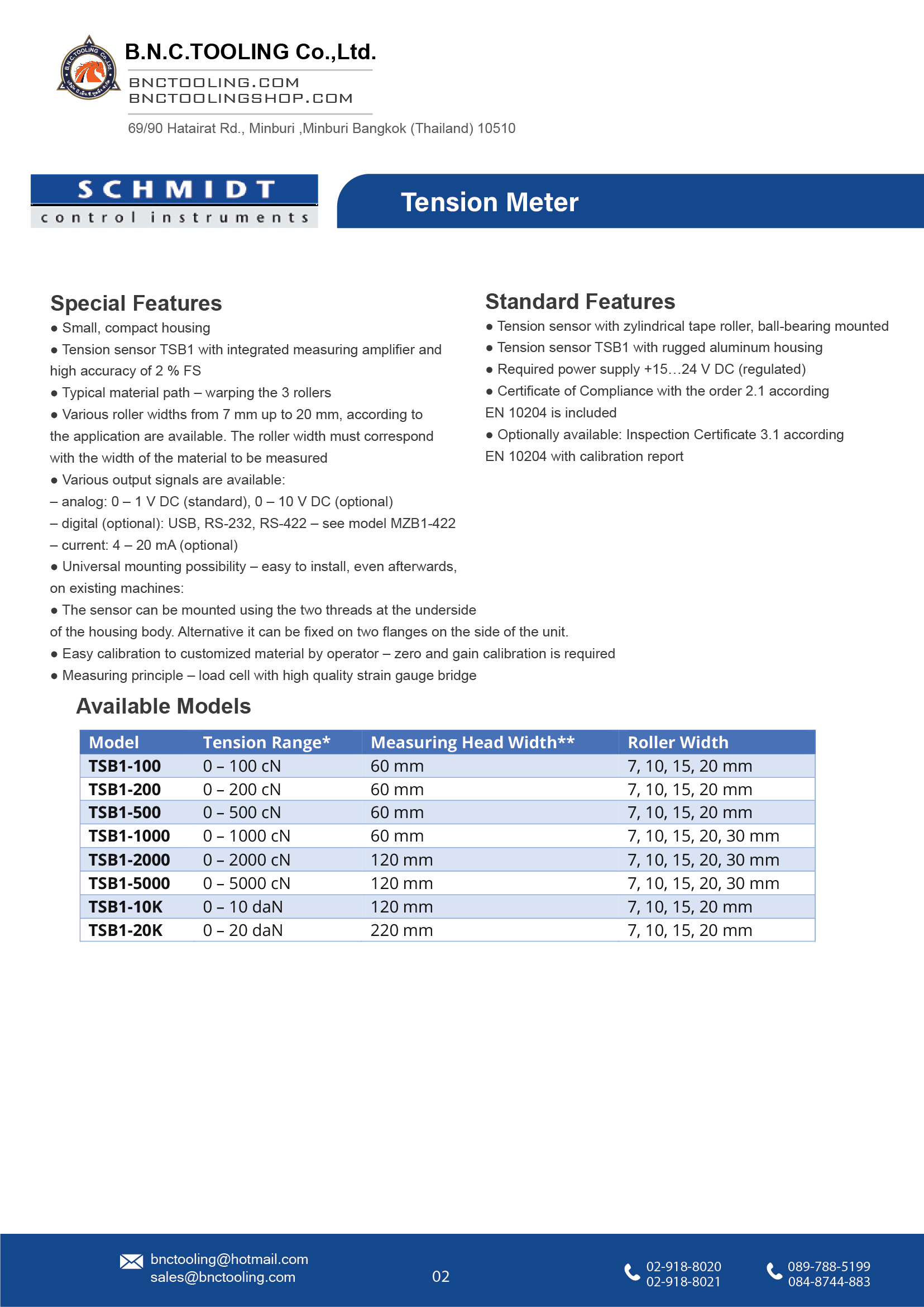 SCHMIDT,8 Tension ranges available from 0 - 100 cN up to 0 - 20 daN,TSB1
