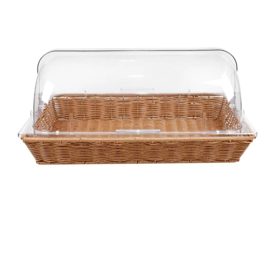 FOFO ตะกร้าหวายเทียม พร้อมฝาครอบพลาสติกใส 53x32.5x24 ซม.