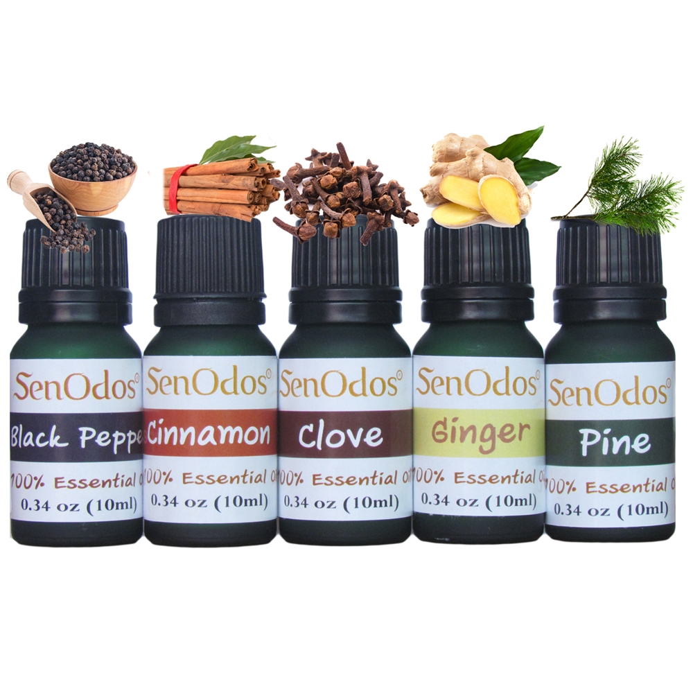 SenOdos ชุดของขวัญ ชุดกิ๊ฟเซ็ท น้ำมันหอมระเหย อโรม่า กลิ่นผู้ชาย 2 Essential Oil For Men Set 2 10ml x 5 กลิ่น (กลิ่นพริกไทยดำ, กลิ่นอบเชย, กลิ่นกานพลู, กลิ่นขิง, กลิ่นสน) บรรจุในกล่องไม้สน รูปทรงเหลี่ยม สวยงาม คุณภาพดี นำเข้าจากนิวซีแลนด์