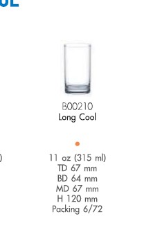 Ocean แก้วน้ำ 315 ml. (แพ็ค6ใบ) long cool B00210