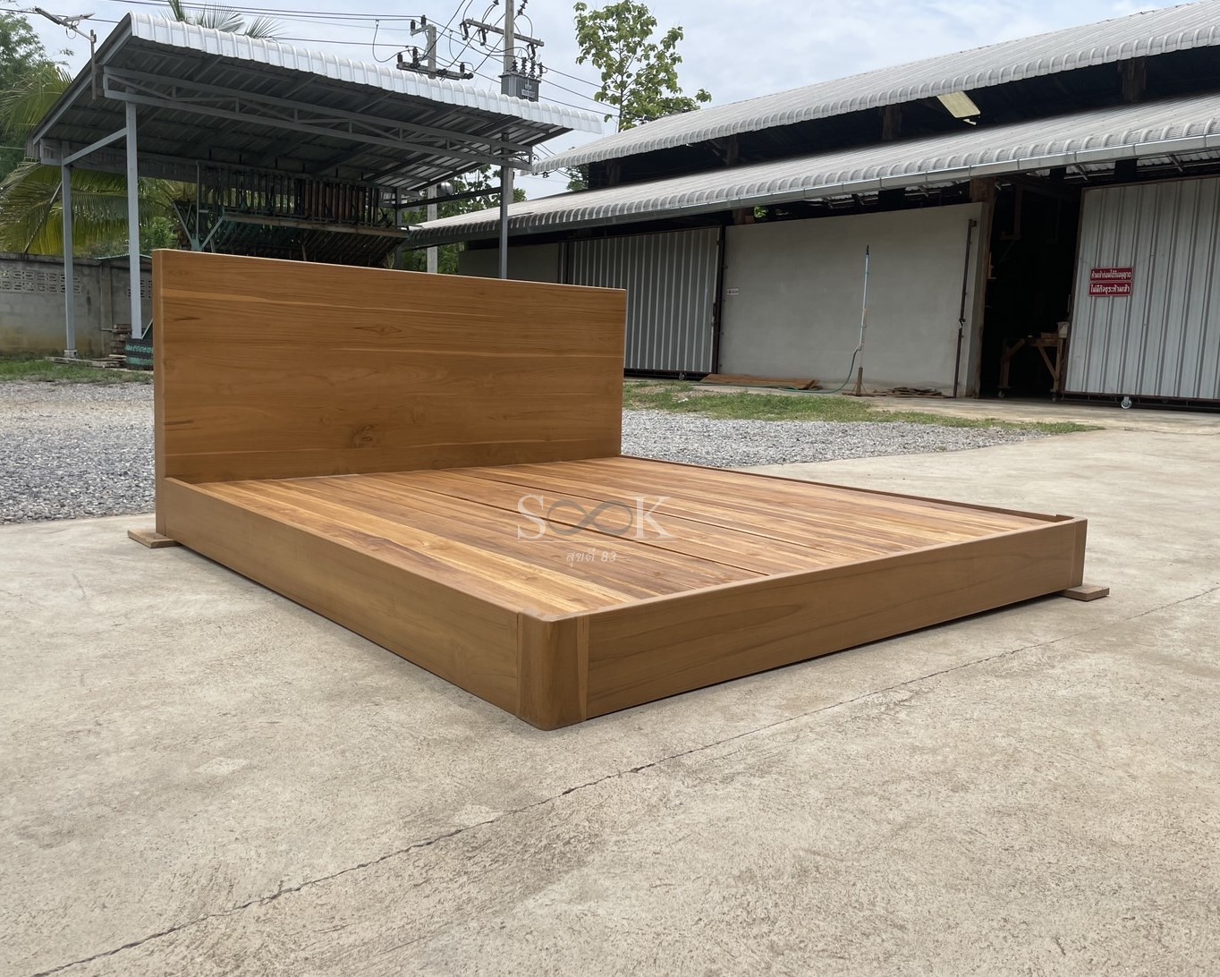 เตียงญี่ปุ่นพื้นทึบ หัวมีช่อง (สีสัก)