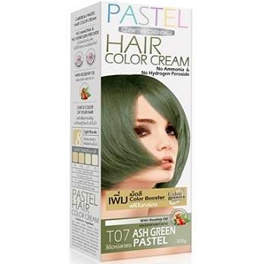 CAREBEAU PASTEL HAIR COLOR CREAM #T07 Ash Green Pastel 100 G. ครีมเปลี่ยนสีผมแคร์บิว พาสเทล 100 g. ไม่มีแอมโมเนีย และ ไฮโดรเจน เปอร์ออกไซด์ T07-สีเขียวหม่น