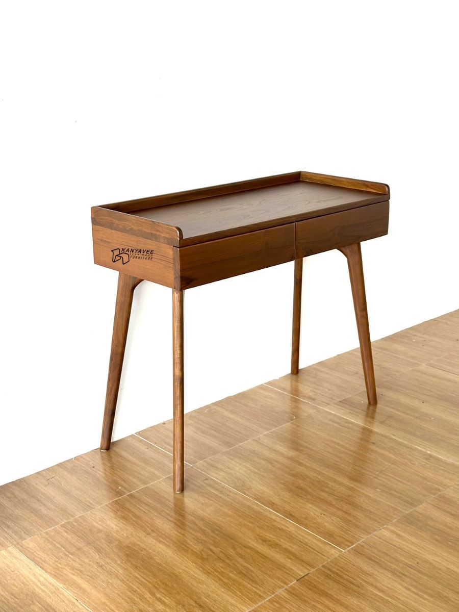 โต๊ะทำงานไม้สักมินิมอล สีวอลนัทเข้ม