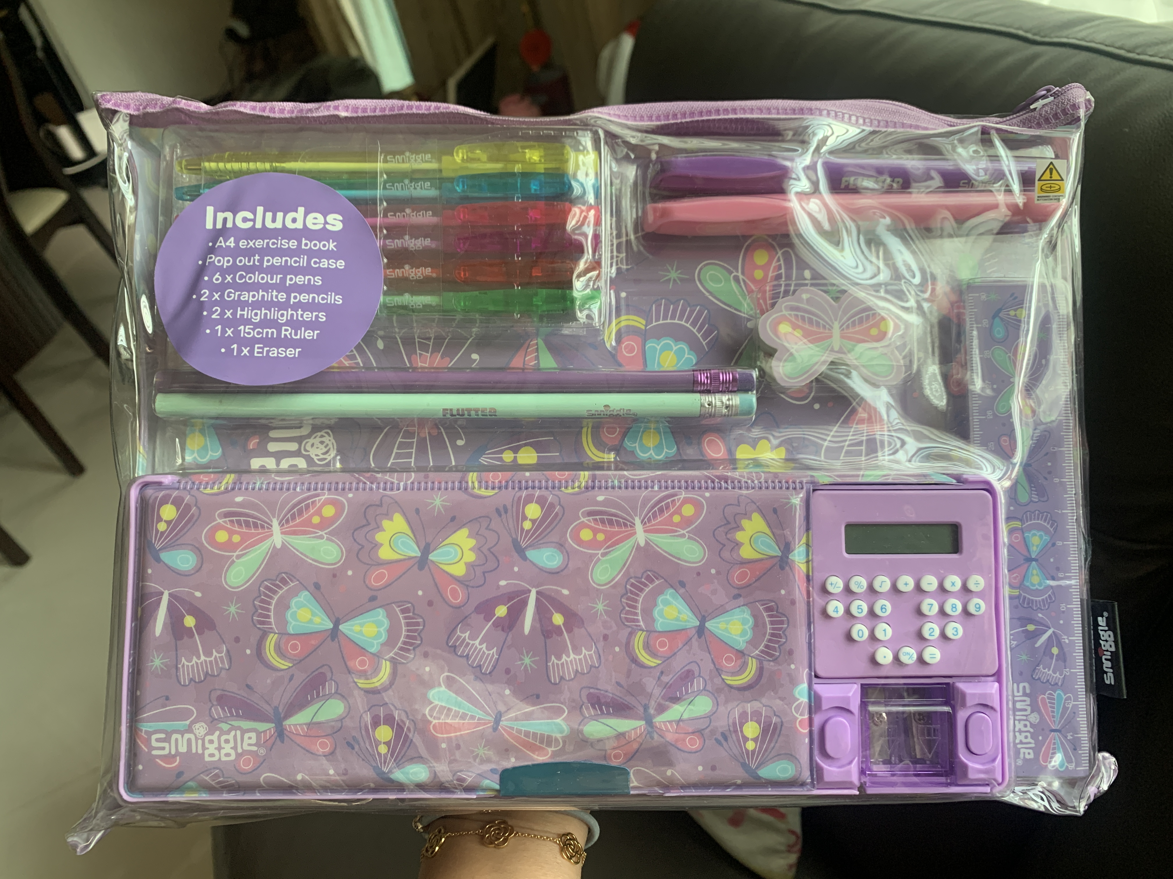 เซ็ตกล่องดินสอ Smiggle pop out A4-purple ผีเสื้อ