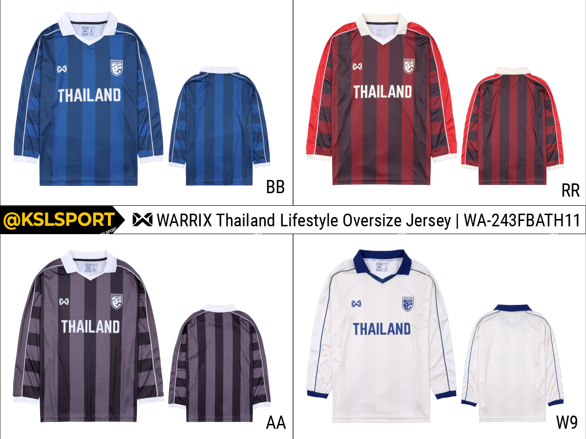 ใหม่ล่าสุด!! WARRIX Oversize เสื้อบอลไลฟ์สไตล์ เสื้อทีมชาติไทยทรงโอเวอร์ไซส์แขนยาว (WA-243FBATH11) - สีน้ำเงิน/ดำ