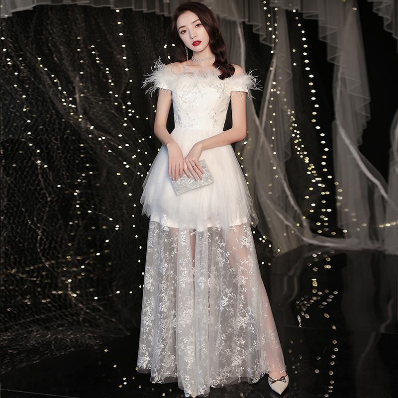 ชุดราตรียาวสีขาว ชุดแต่งงานสีขาว ดีไซน์สวยเก๋ ส่งฟรี