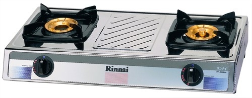 เตาแก๊สตั้งโต๊ะ 2 หัวเตา สแตนเลสทั้งตัว หัวเตาทองเหลือง Rinnai รุ่น RY-9002SS