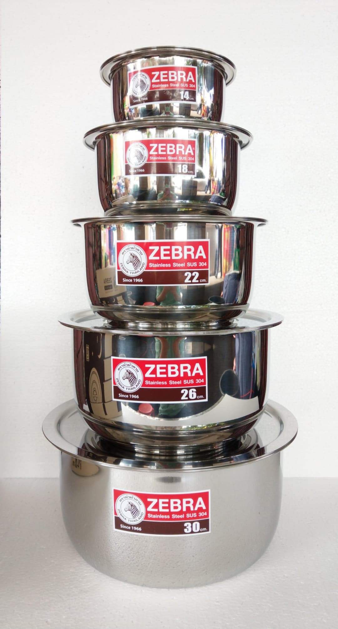 Zebra หม้อแขกชุด 5 ใบ (14/18/22/26/30 ซม.) ตราหัวม้าลาย