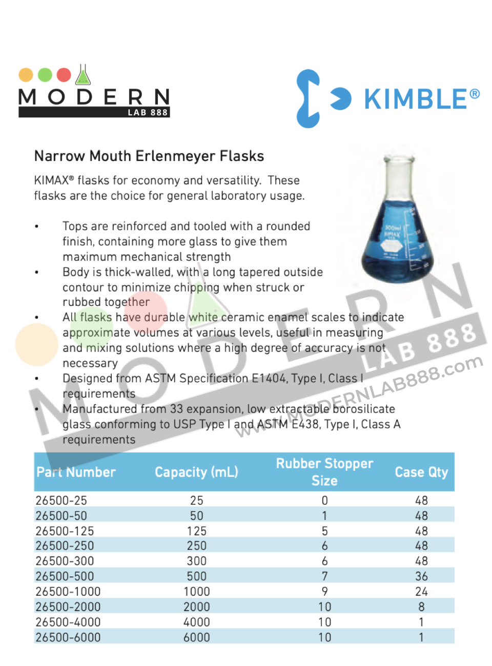 2000ml. ขวดรูปชมพู่ปากแคบ / 2000ml. Narrow Mouth Erlenmeyer Flasks