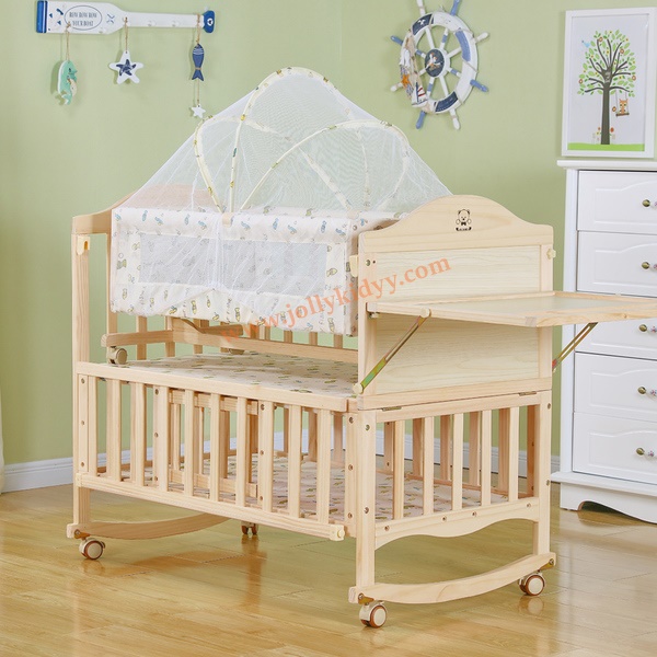 เตียงนอนไม้สำหรับเด็ก ครบชุดแถมเปลไกวเล็ก B10131