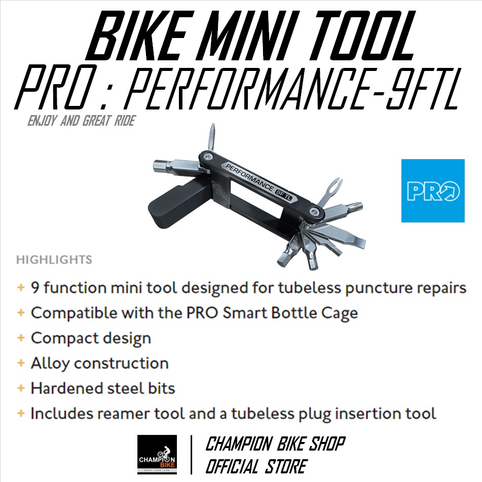 ชุดเครื่องมือพับ9ชิ้น + ชุดปะยางทูปเลส PRO : PERFORMANCE 9 FTL BIKE MINI TOOL + TUBELESS REPAIR KIT