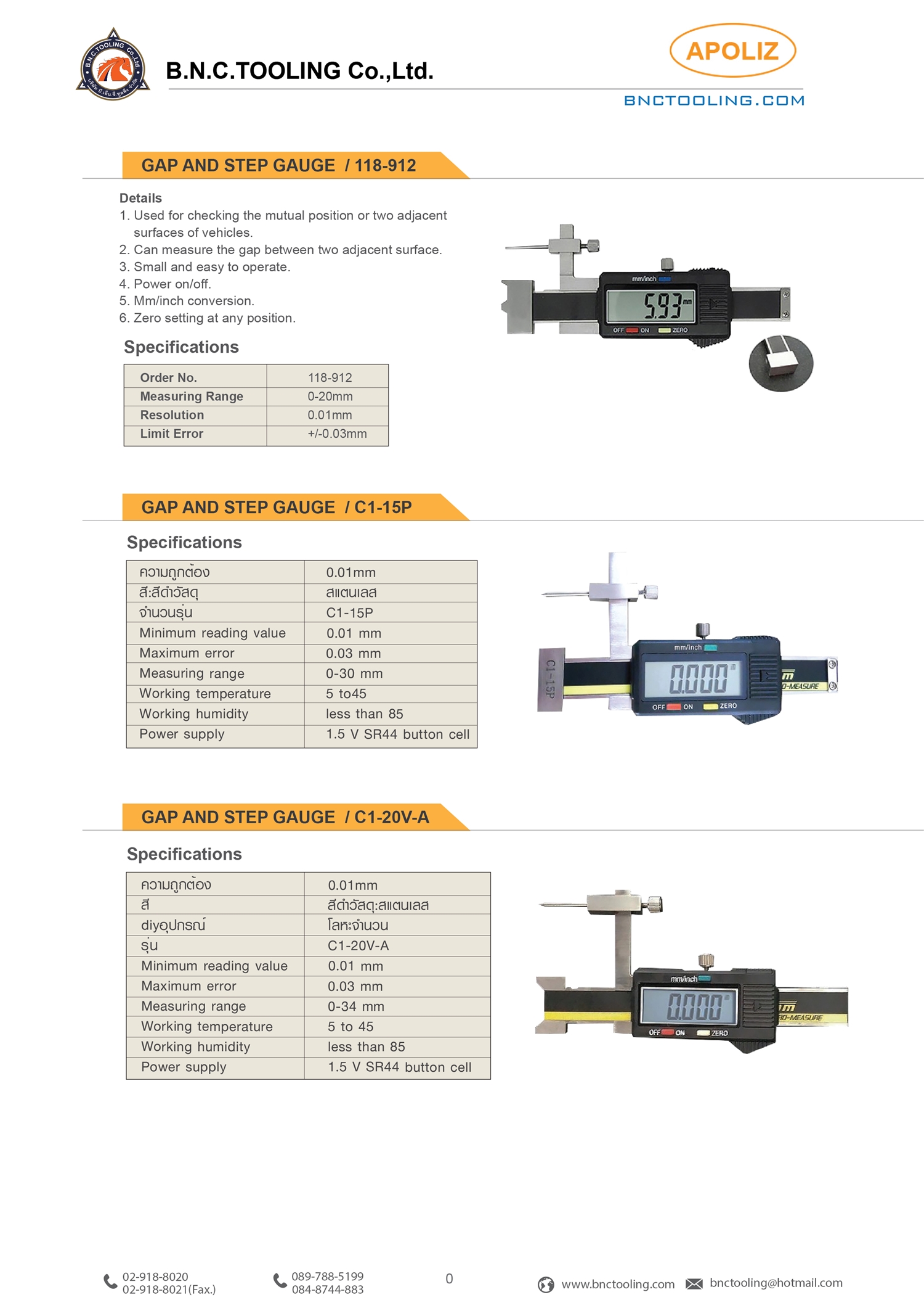 APOLIZ ,GAP AND STEP GAUGE ,C1-15P