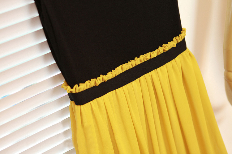 แม็กซี่เดรสเสื้อสีดำแขนกุด กระโปรงสีเหลือง ส่งฟรี ems