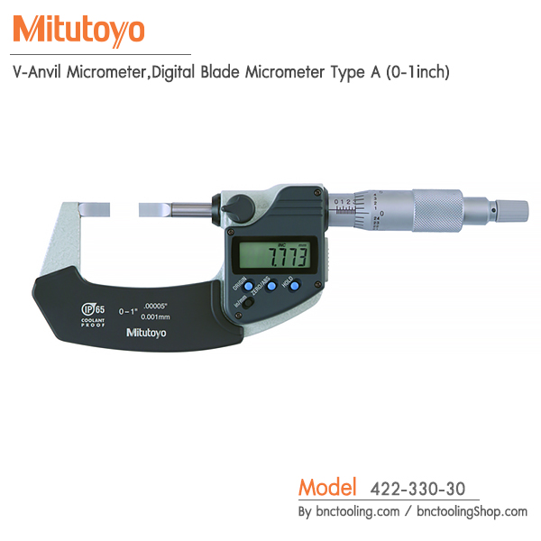 Mitutoyo,V-Anvil Micrometer,Digital Blade Micrometer Type A (0-1inch),422-330-30