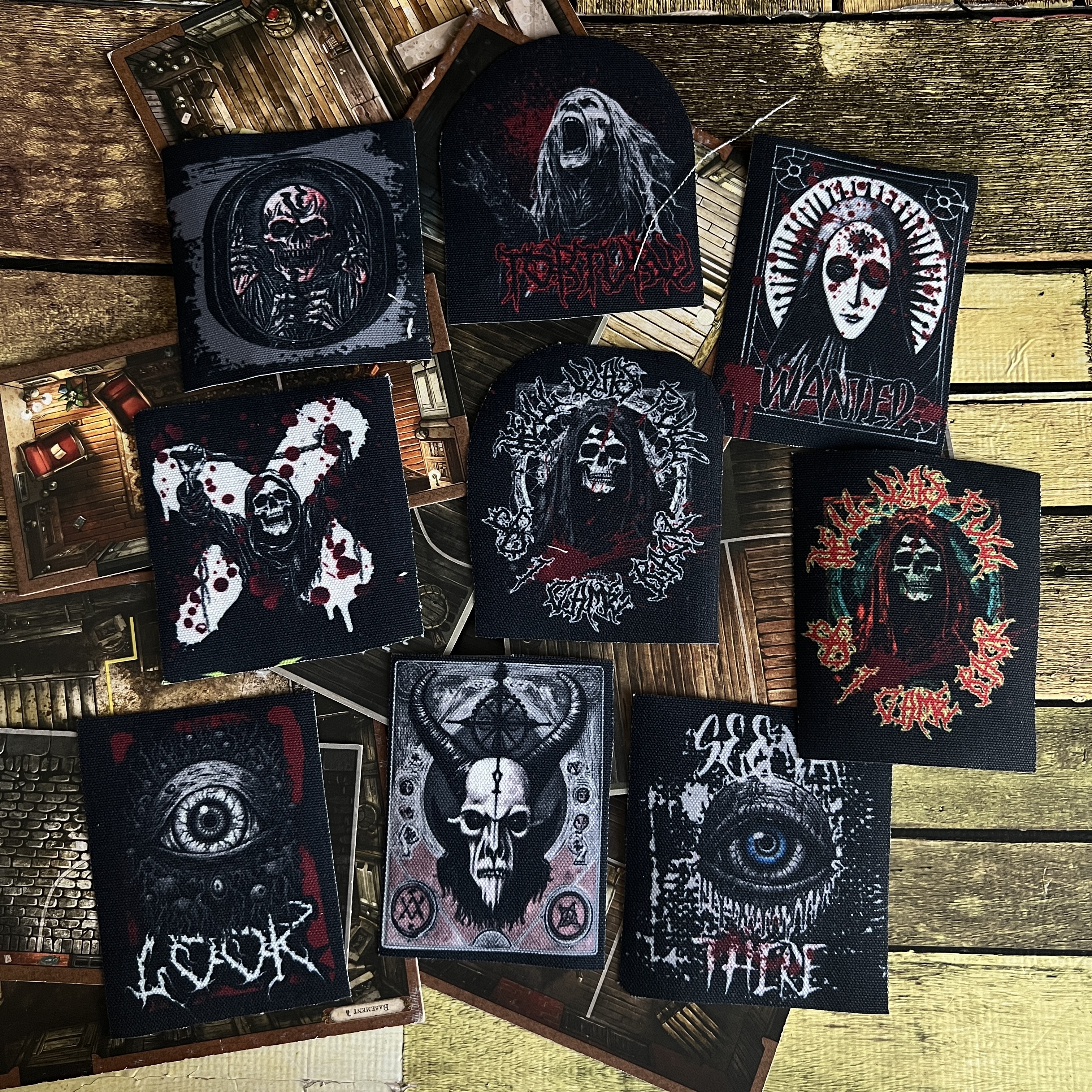 ตัวรีดติดเสื้อ occult skull ผ้าแคนวาสพิมพ์ลาย ตกแต่งเสื้อผ้า Canvas Iron on Patch