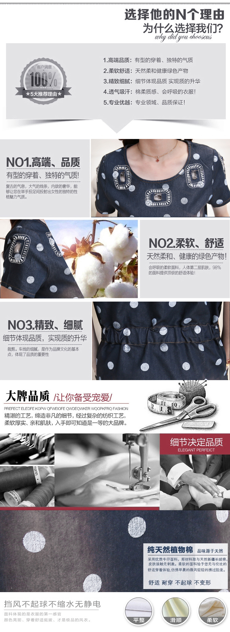 ชุดเดรสยีนส์สีเข้ม ลายจุดสีขาว ส่งฟรี ems