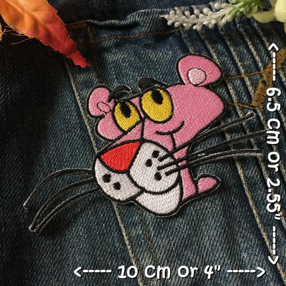 พิงค์แพนเตอร์ PinkPanther ตัวรีดติดเสื้อ อาร์มรีด อาร์มปัก ตกแต่งเสื้อผ้า หมวก กระเป๋า แจ๊คเก็ตยีนส์ Cute Embroidered Iron on Patch