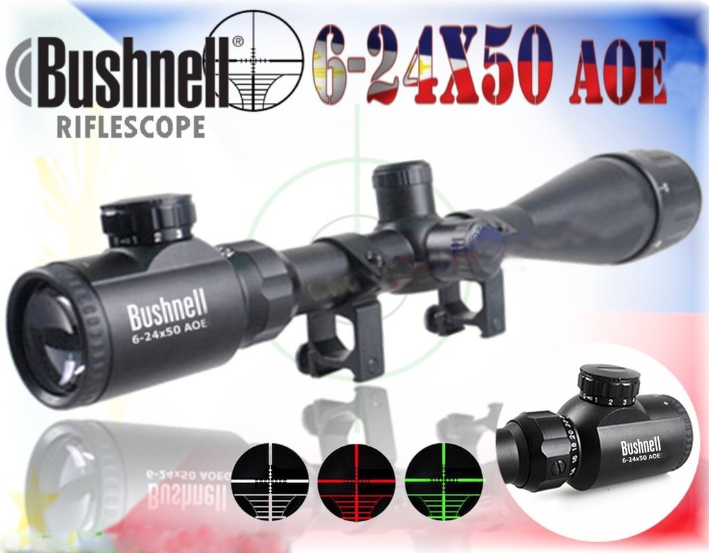 กล้องBushnell 6-24x50 AOEG เลนใหญ่ใสแจ๋ว มีไฟ+ปรับหลา+ท่อบังแสงและระดับน้ำตั้งกล้อง (จัดส่งรวดเร็ว)