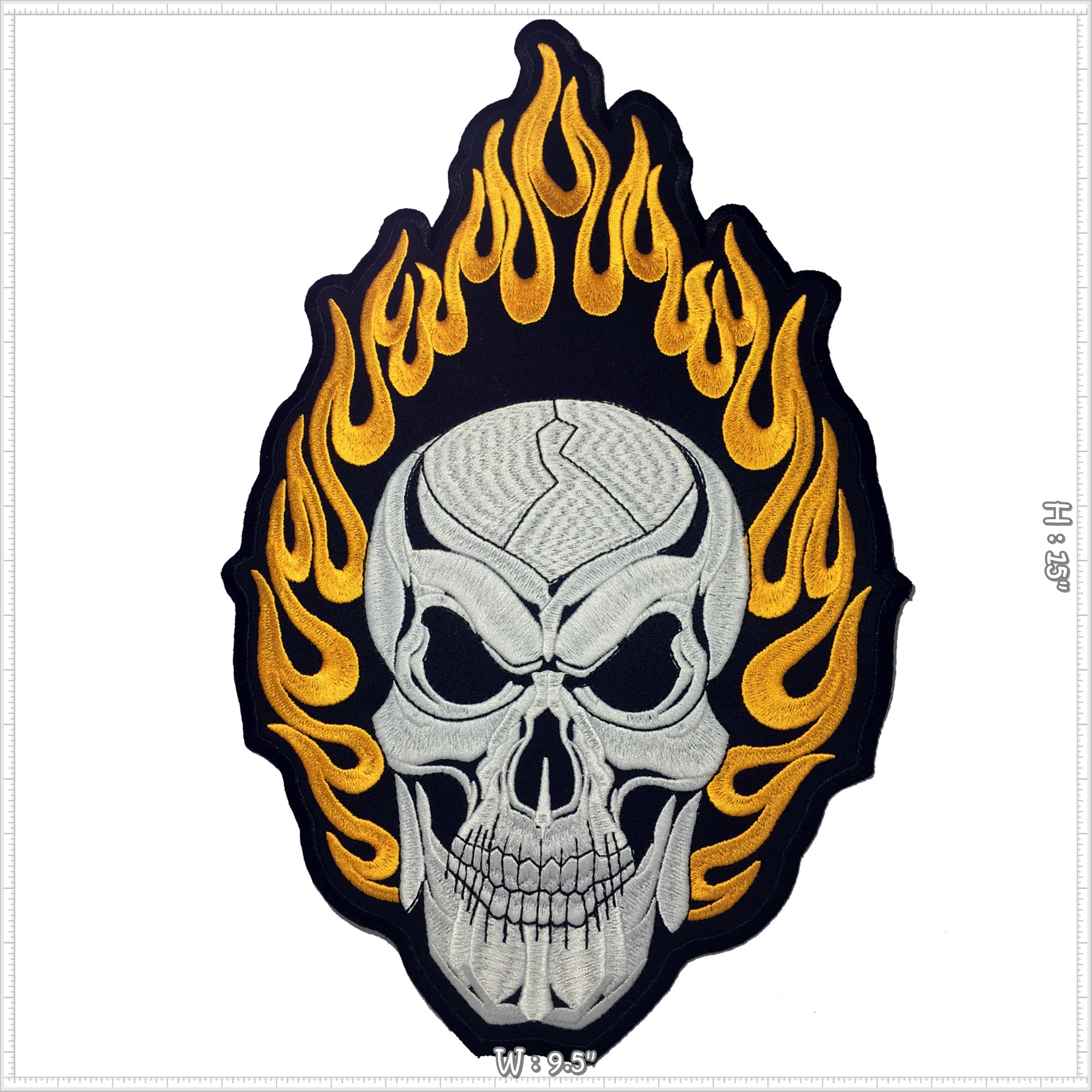 กะโหลกไฟ ตัวรีดติดเสื้อ อาร์มรีด อาร์มปัก ตกแต่งเสื้อผ้า หมวก กระเป๋า แจ๊คเก็ตยีนส์ Embroidered Iron on Patch ขนาดใหญ่