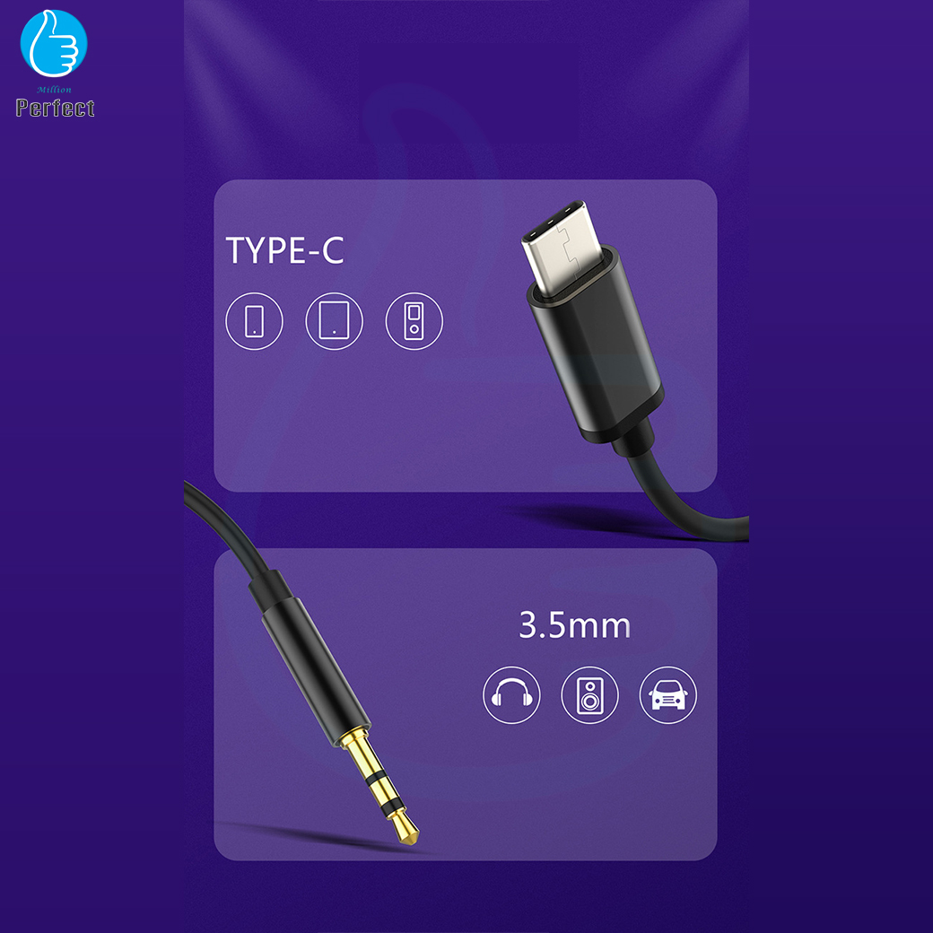 สายแปลง Type-C to 3.5mm 1m. ความยาว 1 เมตร สายสัญญาณเสียง AUX8 By Millionperfect
