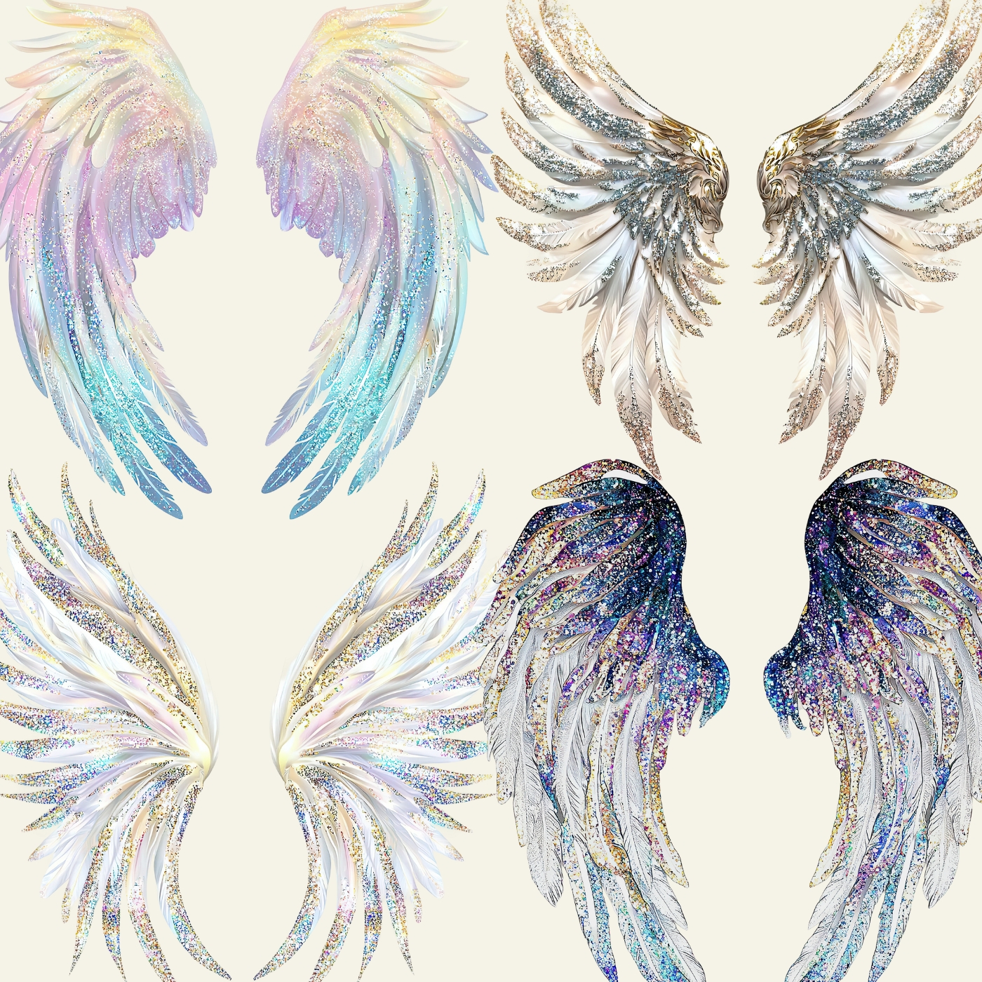 ตัวรีดติดเสื้อ แบบสติกเกอร์ เซทคู่ ปีกนางฟ้า กลิตเตอร์ พิมพ์ลาย สกรีนลาย ฟิลม์ DFT DTF