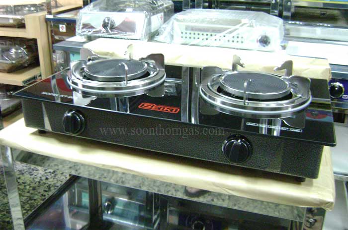 เตาแก๊สกระจก แบบตั้งโต๊ะ 2 หัวเตา ข้างสี หัวเตาอินฟาเรด SEIKI รุ่น KT-600