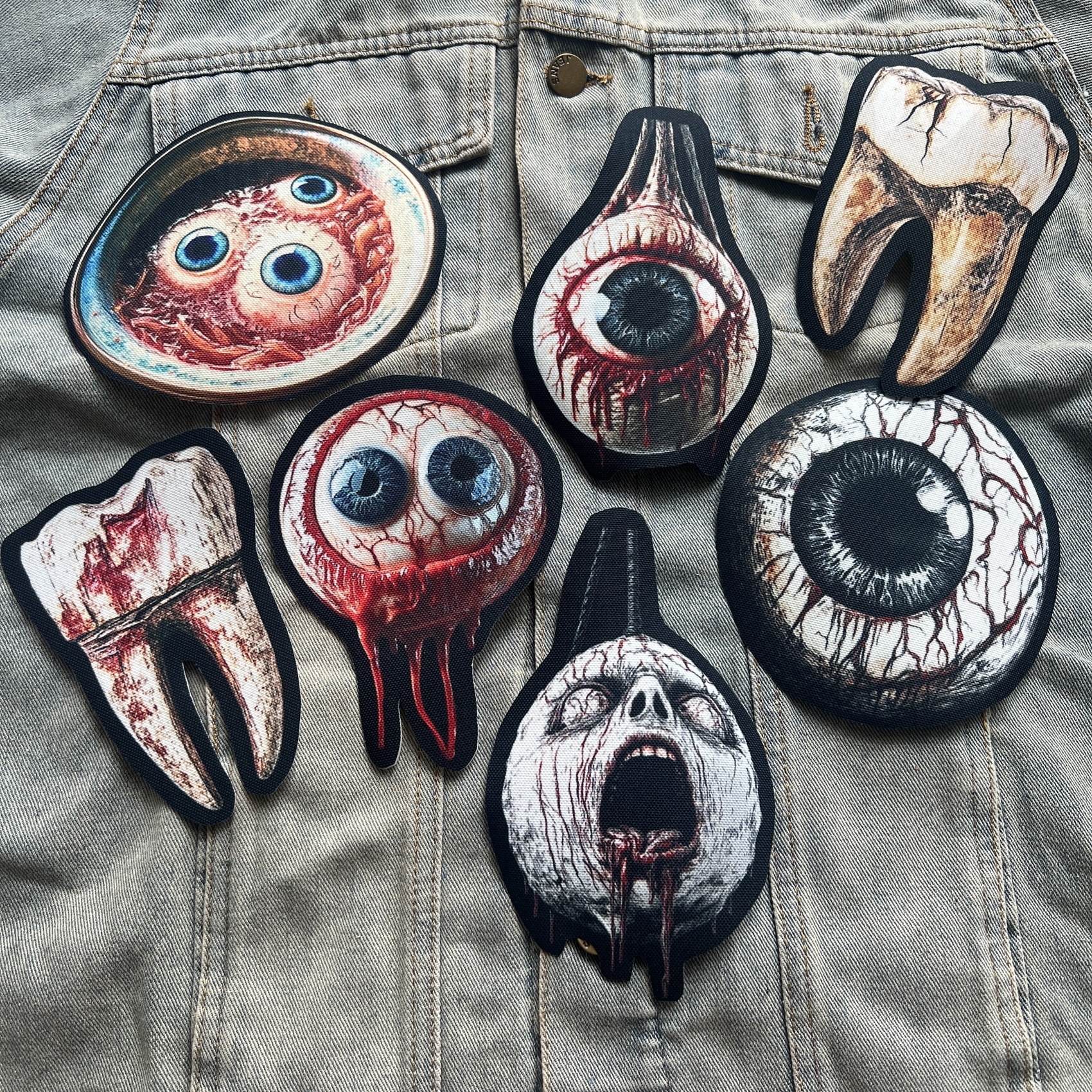 ตัวรีดติดเสื้อ Sick Psycho ผ้าแคนวาสพิมพ์ลาย ตกแต่งเสื้อผ้า Canvas Iron on Patch