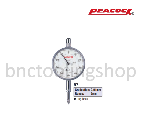 ไดอัลเกจขนาด 5มิล ความละเอียด 0.01มิล,Standard Dial Gauges Range 5mm Graduation 0.01mm,Peacock,57