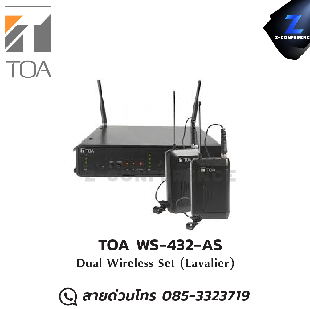 TOA WS-432-AS ไมโครโฟน Dual Wireless Set (Lavalier) microphone, mic, ไมค์, ไมค์โครโฟน, ไมค์ลอย, ไมค์ไร้สาย,