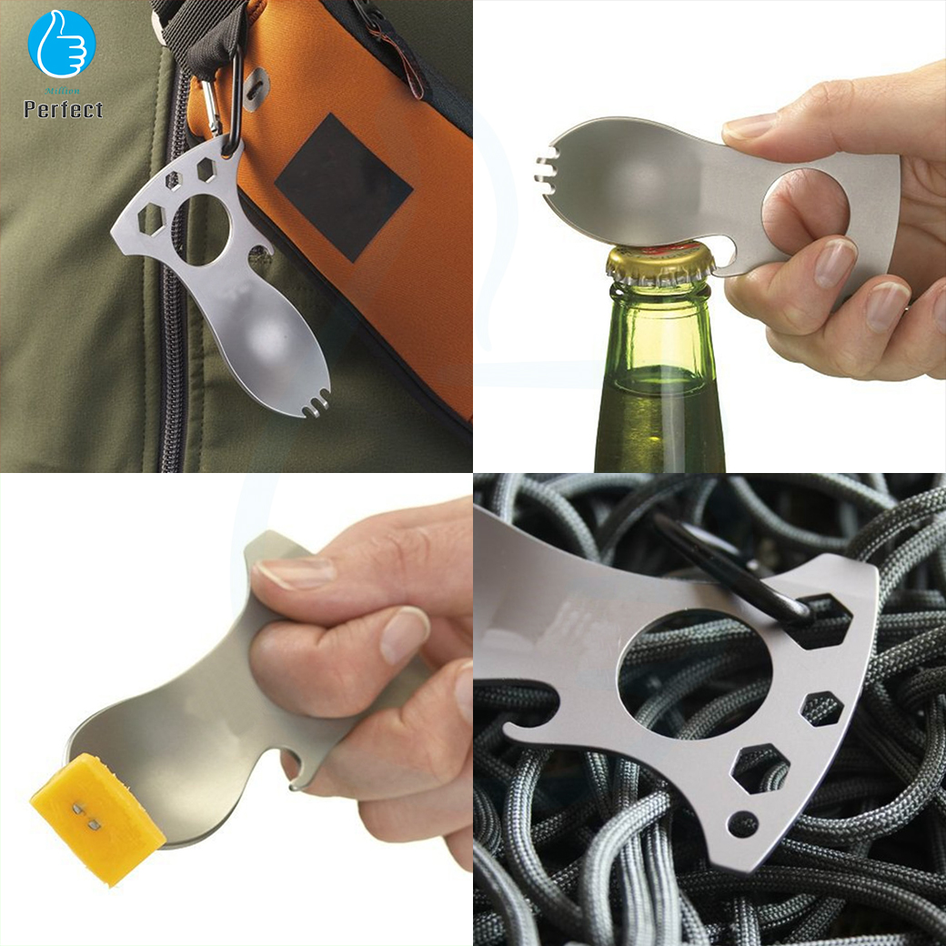 เครื่องมือพกพากลางแจ้ง อุปกรณ์พกพาสำหรับกิจกรรมกลางแจ้ง ไขควงหกเหลี่ยม ที่เปิดขวด ช้อน ส้อม รุ่น PT15