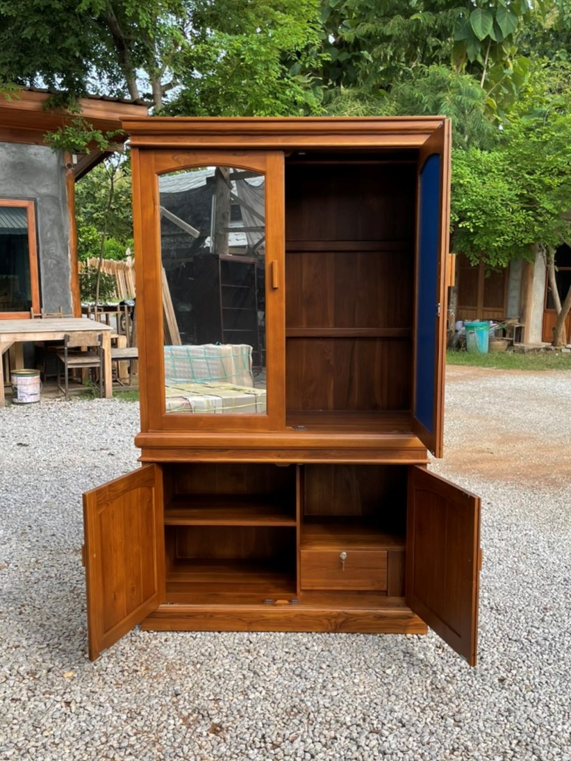 ตู้เสื้อผ้าบานเปิด 2 บาน แยกท่อน บานกระจก