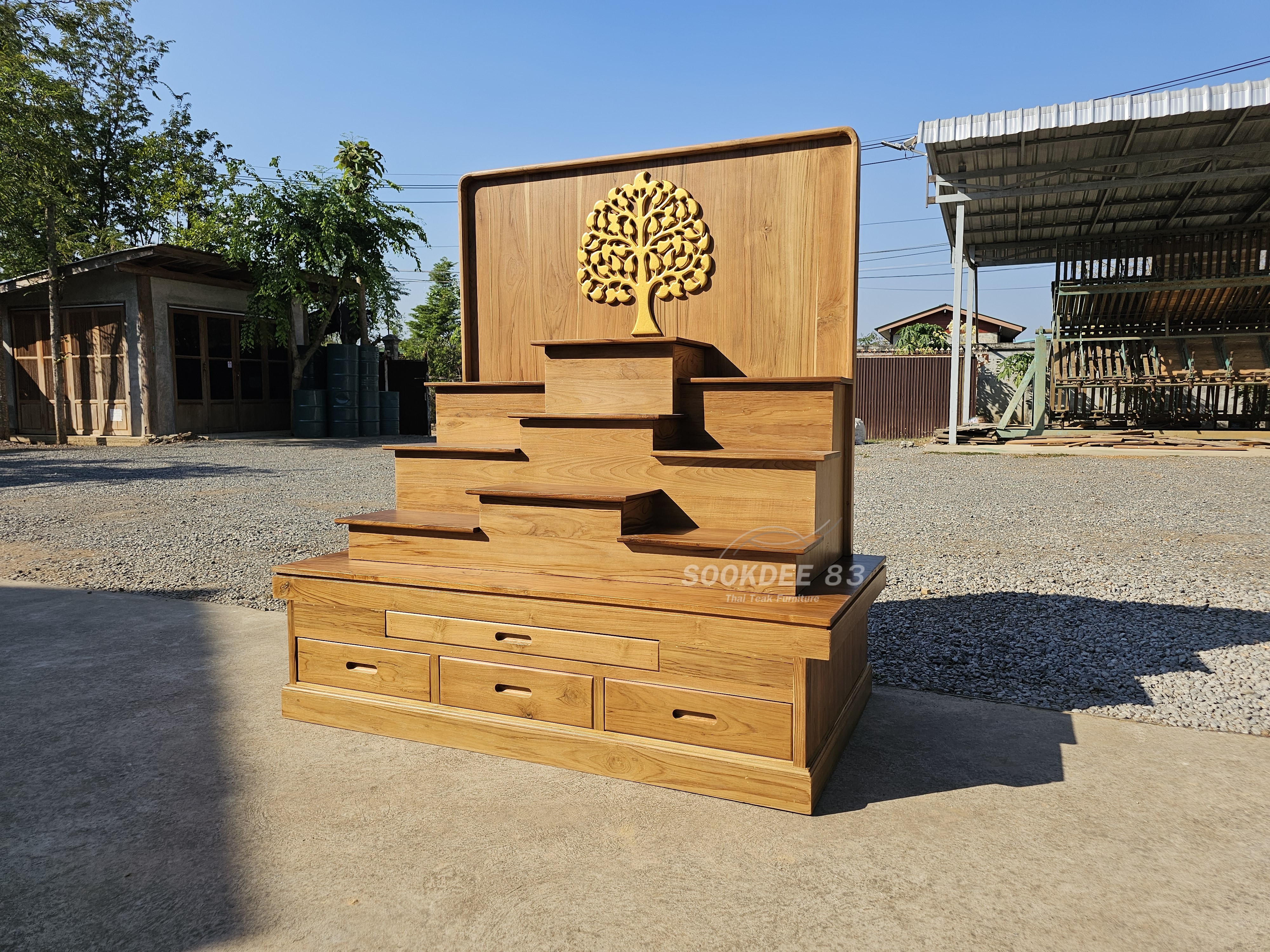 โต๊ะหมู่บูชาโมเดิร์นฉากต้นโพธิ์ (สีสัก)