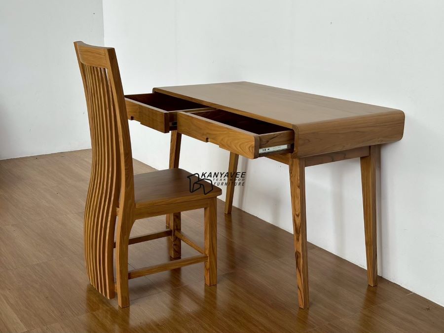ชุดโต๊ะทำงานมินิมอลไม้สัก สีธรรมชาติ