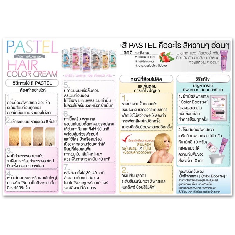 CAREBEAU PASTEL HAIR COLOR CREAM #T06 Green Pastel 100 G. ครีมเปลี่ยนสีผมแคร์บิว พาสเทล 100 g. ไม่มีแอมโมเนีย และ ไฮโดรเจน เปอร์ออกไซด์ T06- สีเขียวพาสเทล