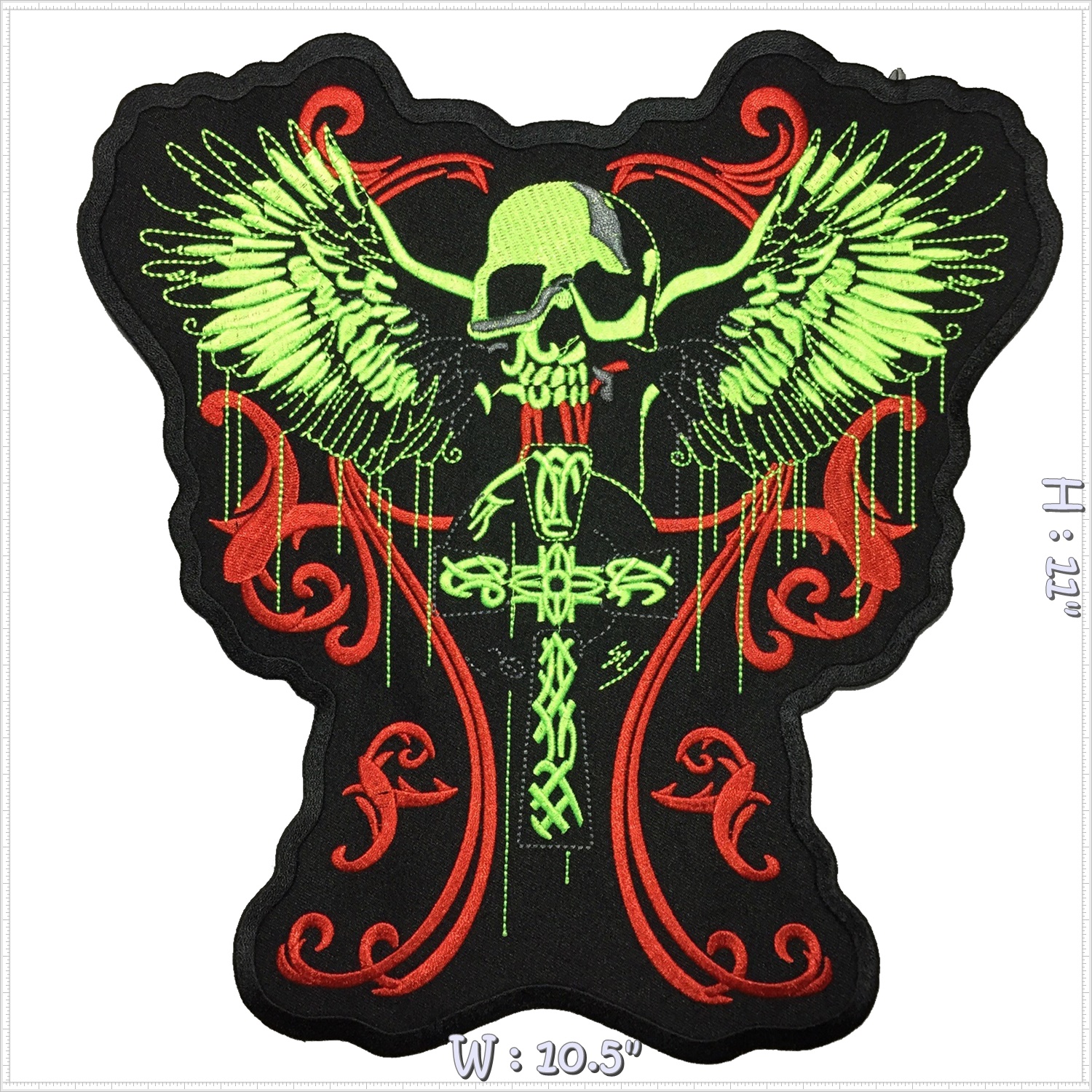 กางเขน ปีกนางฟ้า Skull Biker ไบค์เกอร์ มอเตอร์ไซค์ ตัวรีดติดเสื้อ อาร์มรีด อาร์มปัก ตกแต่งเสื้อผ้า หมวก กระเป๋า แจ๊คเก็ตยีนส์ Embroidered Iron on Patch ไซส์ใหญ่