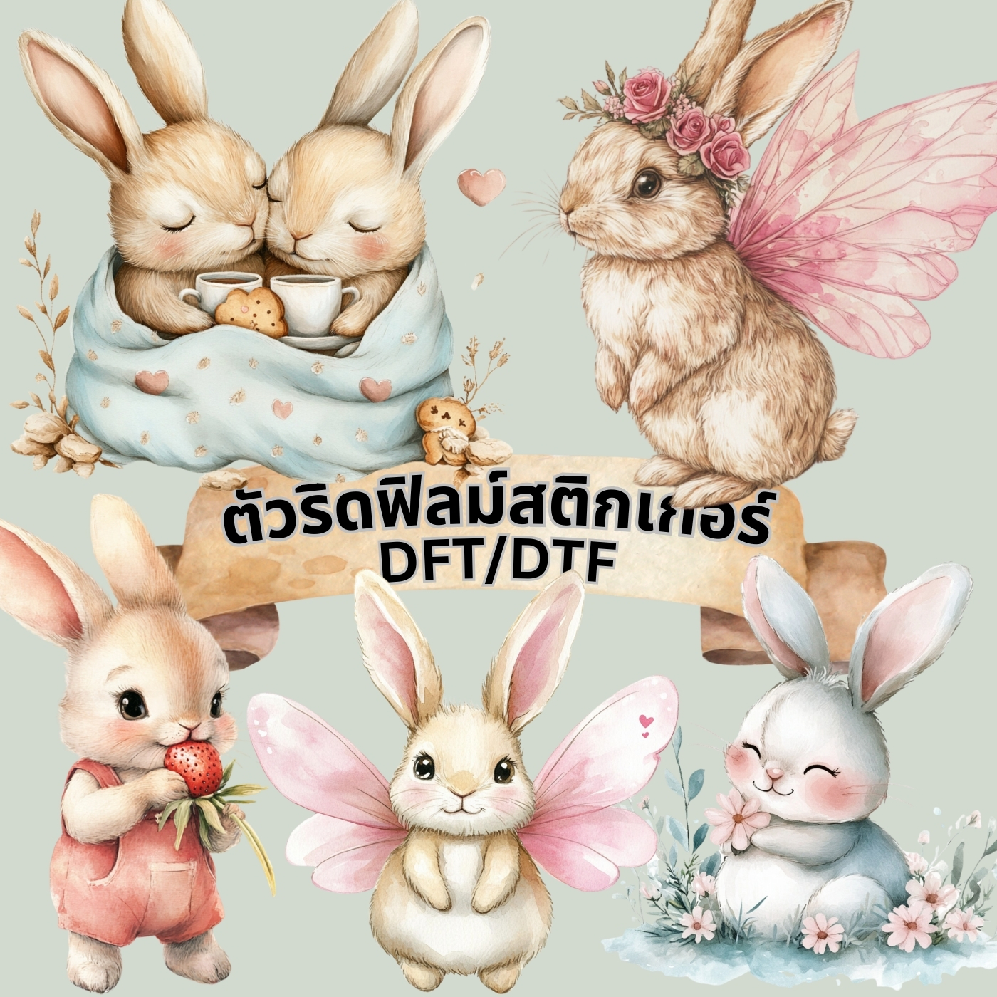 ตัวรีดติดเสื้อ กระต่าย สวยหวาน น่ารัก ฟิลม์รีดร้อน พิมพ์ลาย สติกเกอร์รีดติดเสื้อ สกรีนลาย ฟิลม์ DFT DTF