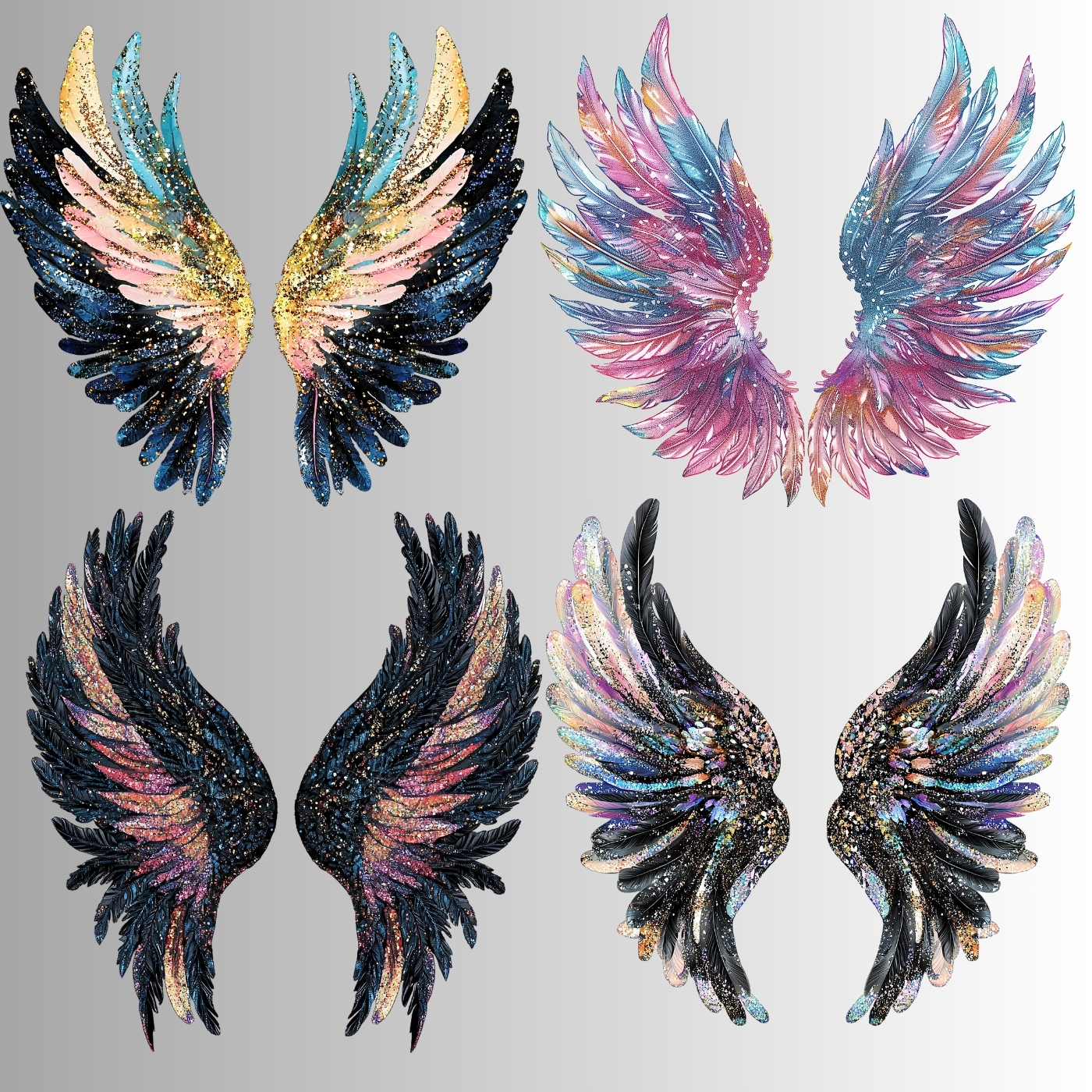 ตัวรีดติดเสื้อ แบบสติกเกอร์ เซทคู่ ปีก เทพนิยาย โกธิค พิมพ์ลาย สกรีนลาย ฟิลม์ DFT DTF