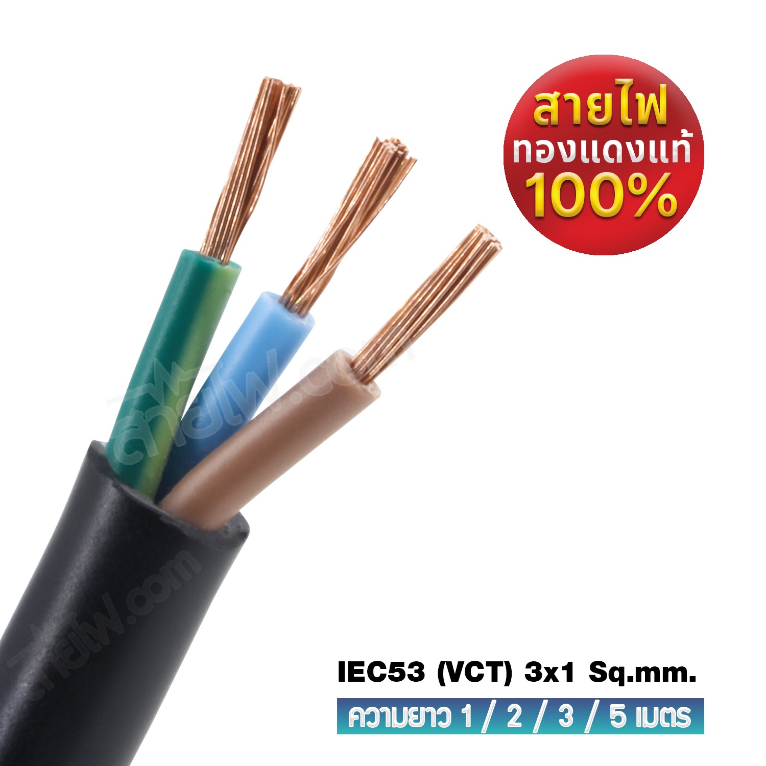 สายไฟ AC ปลั๊กเครื่องใช้ไฟฟ้า กระทะไฟฟ้า มอก.ตรง มีกราวด์ IEC53 3x1 Sq.mm.-C15