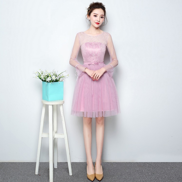 ชุดเดรสสั้นออกงานสีชมพู ใส่ได้ทั้งงานกลางวันและกลางคืน ส่งฟรี ems