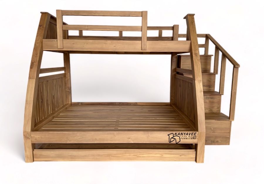 เตียงไม้สัก 2ชั้นมินิมอล สีมูจิ