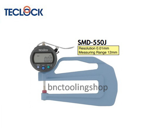 เกจวัดความหนาดิจิตอลขนาด 12มิล ความละเอียด 0.01มิล,Digital Thickness Gauge Range 12mm Graduation 0.01mm,TECLOCK,SMD-550J