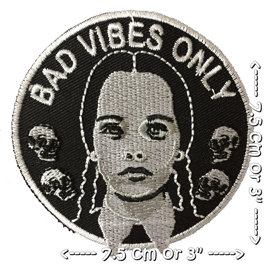 Bad Vibes Wednesday ตัวรีดติดเสื้อ อาร์มรีด อาร์มปัก ตกแต่งเสื้อผ้า หมวก กระเป๋า แจ๊คเก็ตยีนส์ Dark Embroidered Iron on Patch