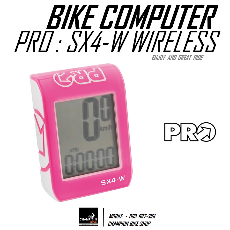 ไมล์วัดวามเร็วจักรยาน PRO : SX4-W WIRELESS BIKE COMPUTER สีชมพูนีออน-ขาว
