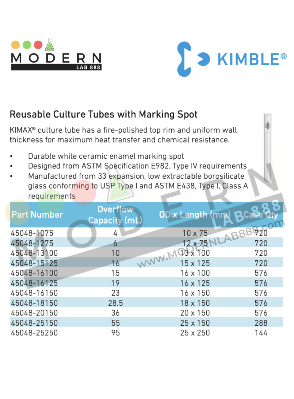 25x150mm, 55mL หลอดทดลองแบบใช้ซ้ำ / REUSABLE CULTURE TUBES