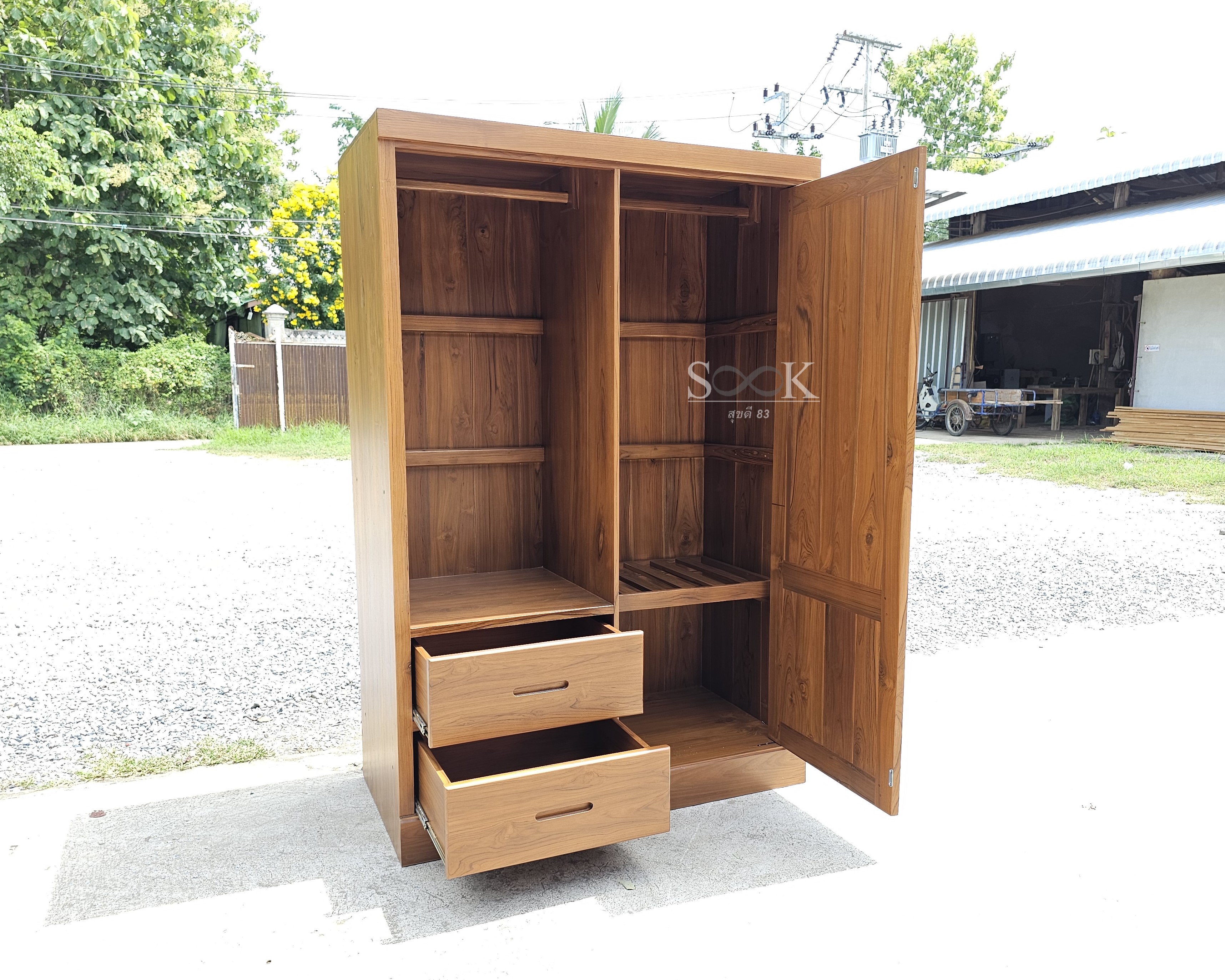 ตู้เสื้อผ้าบานเปิดซี่แบนผสมช่องโล่ง