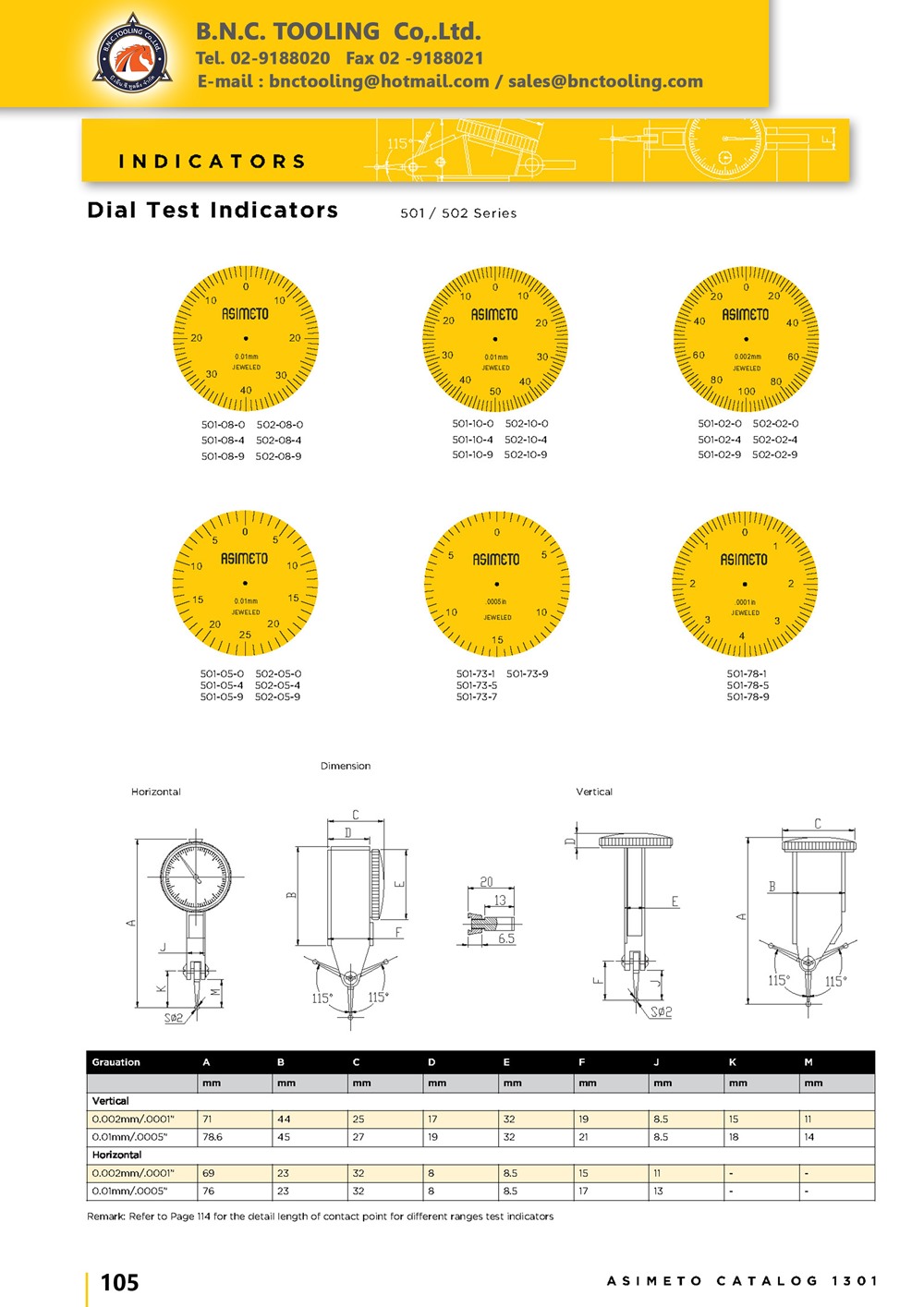 ASIMETO,P104,Dial Test Indicators,501-78-1