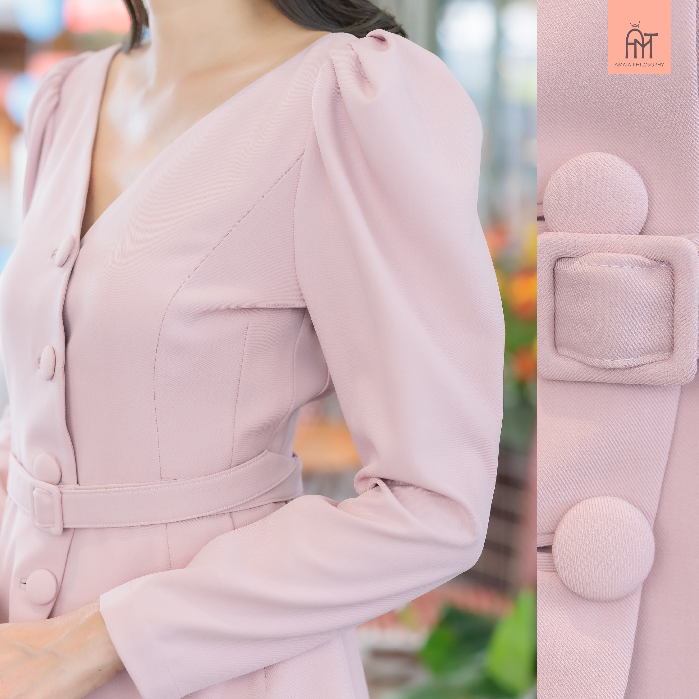 AMATA เสื้อ FLORENCE สีชมพู ครีมเบจ