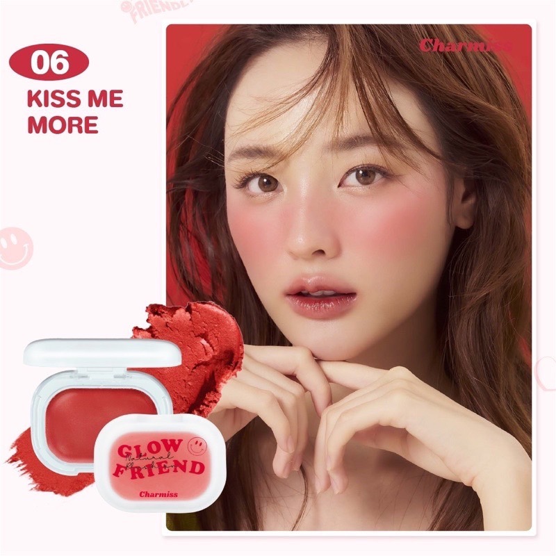 Charmiss Glowfriend Natural Blush On 4g #06 Kiss Me More ชาร์มิส โกลว์เฟรนด์ เนอเชอรัล บลัช ออน 4g บลัชออนเนื้อโมจิชาร์มิส นุ่ม แต่ไม่เหนียวเหนอะหนะ สี 06 Kiss Me More – สีแดง