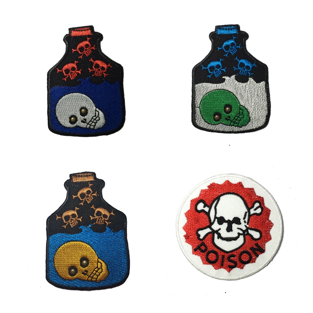 ยาพิษ ขวดยา ตัวรีดติดเสื้อ อาร์มรีด อาร์มปัก ตกแต่งเสื้อผ้า หมวก กระเป๋า แจ๊คเก็ตยีนส์ Cute Embroidered Iron on Patch