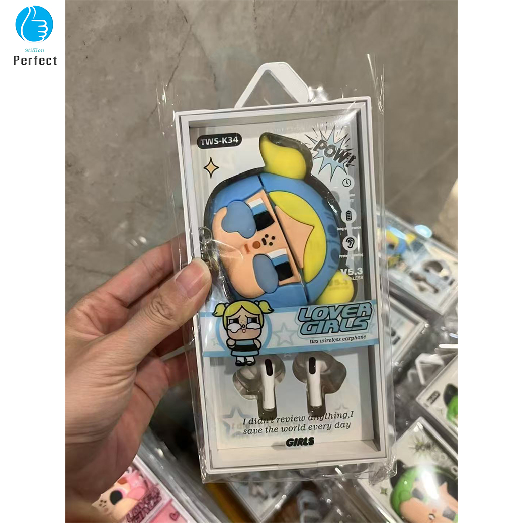 หูฟังไร้สาย Bluetooth แบบอินเอียร์ 3D Powerpuff Girls รุ่น K-34